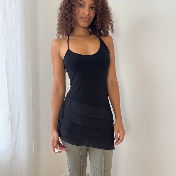 Vintage asymmetrical black slinky tank top (S) - Picture 4 of 6